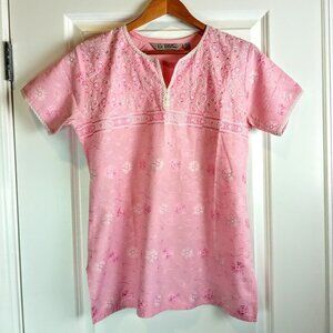 La Fille 28XL Pink Embroidered Cotton SS Top